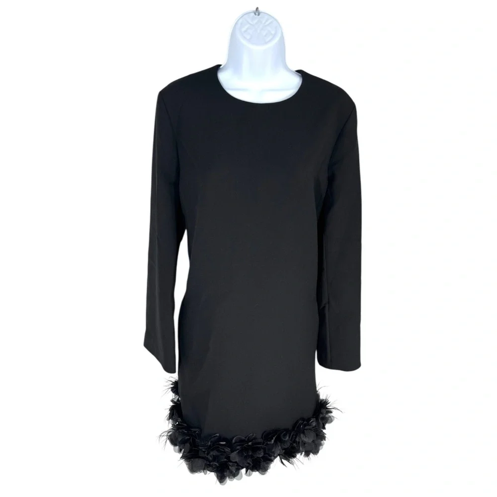 Tuckernuck Dalia Dress Black Organza & Feather Trim A-Line Size M NWT - Picture 3 of 9